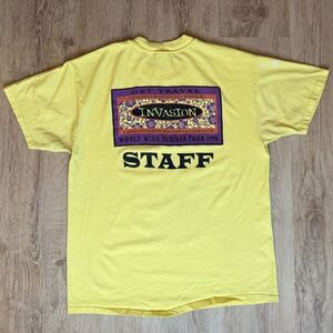 Vintage Hanes Invasion Tour 1998 Staff T-Shirt Yellow XL Graphic Concert Tee